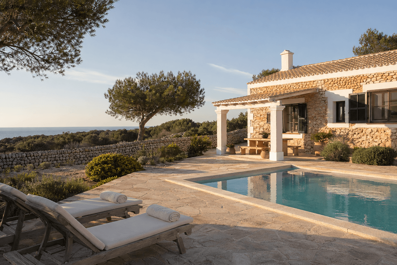 Finca blanca con piscina en Ciutadella